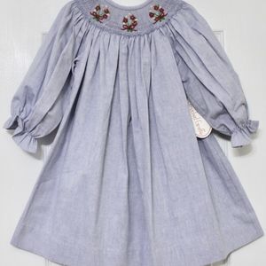 Smocked Giraffe Flowers Bishop Dress Girl Sz 24Ms